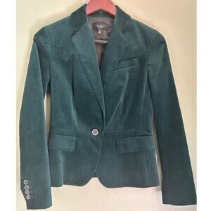 Talbots Green Blazer Velvet Velveteen Holiday Jacket Single Button Size 2